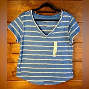 Sonoma Blue and White Striped V-Neck Tee
